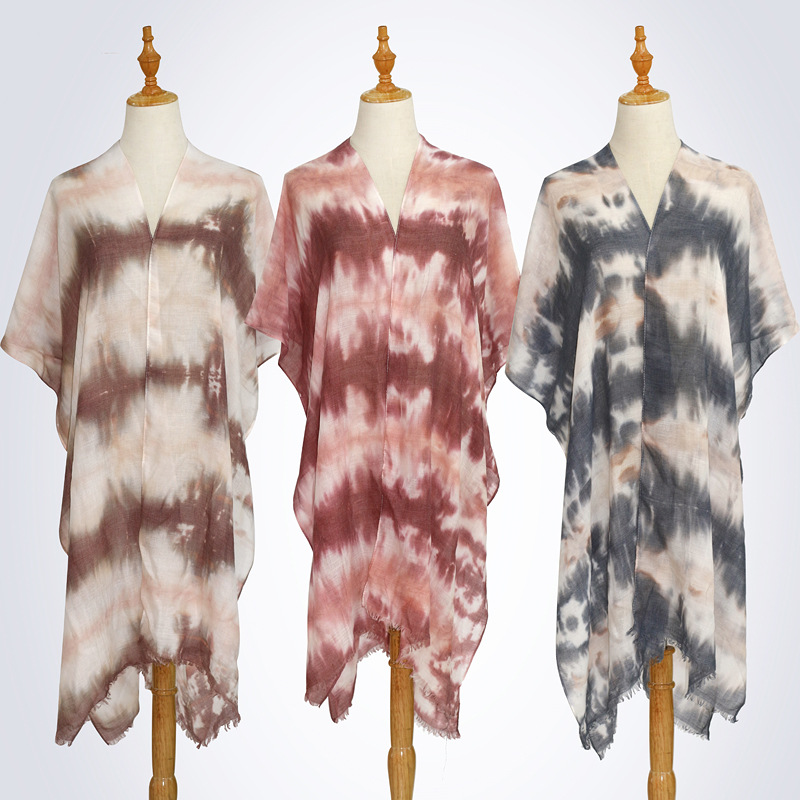 Tie-dye scarf wild big shawl Europe and America gradient color silk scarf travel sunscreen beach towel customization