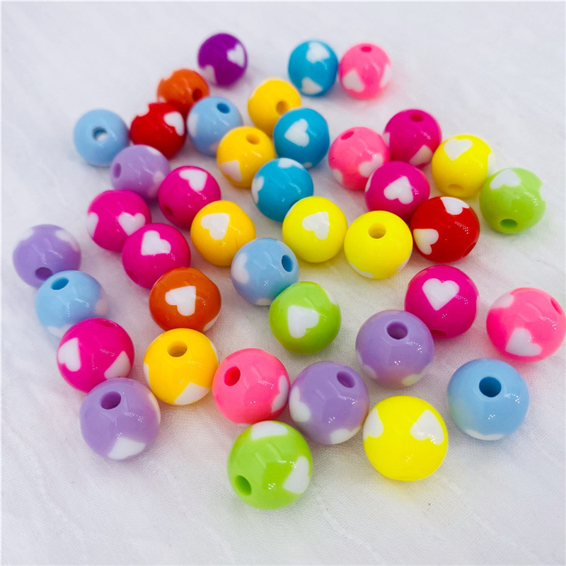 Acrylic Peach Heart round Beads Solid Candy Color Two-Color Straight Hole Beads Loose Beads Beads DIY Candy Bead