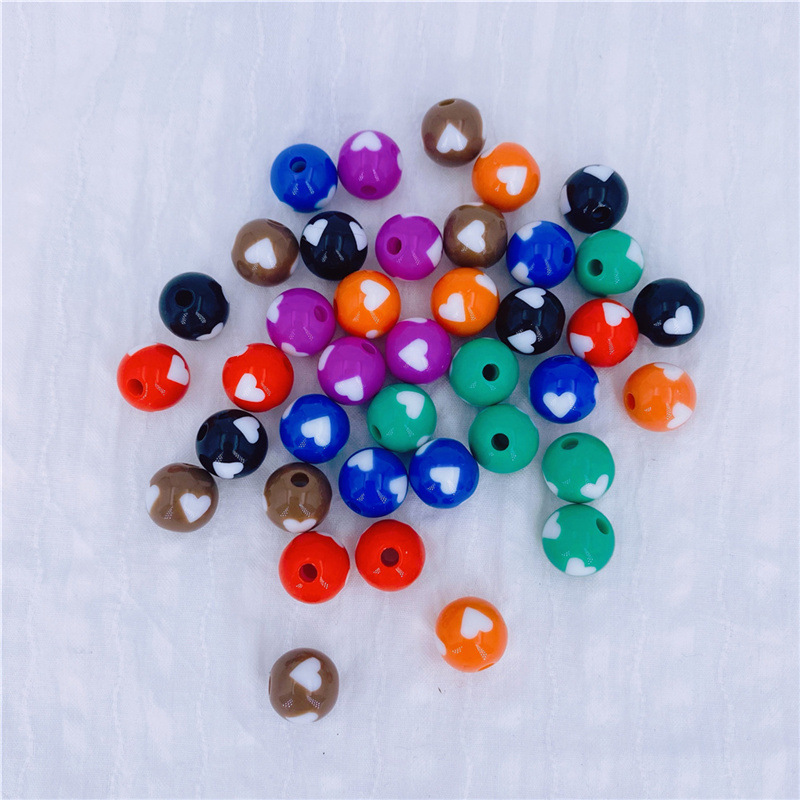 Acrylic Peach Heart round Beads Solid Candy Color Two-Color Straight Hole Beads Loose Beads Beads DIY Candy Bead