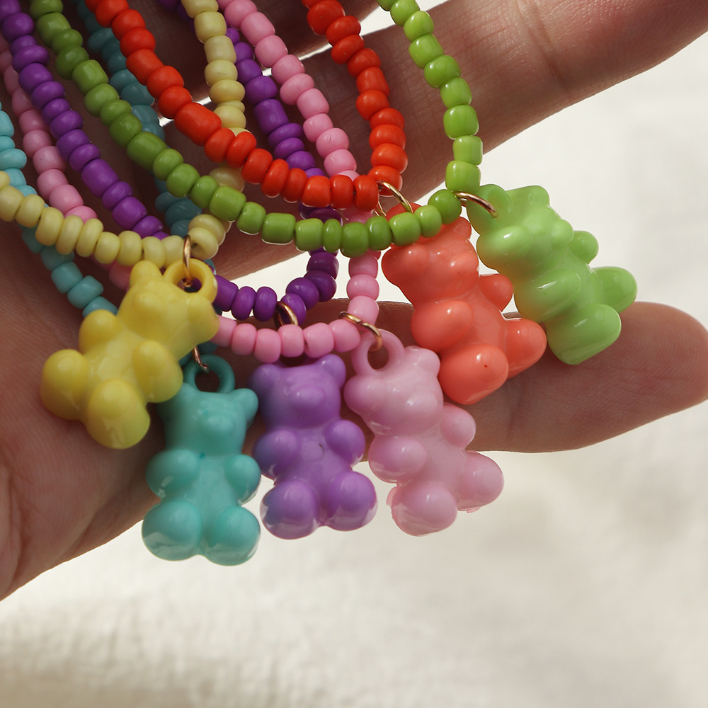 Nz2241 Naizhu Ins Hip Hop Sweet Cool Teddy Bear Necklace Soft Girl Candy Color Handmade Bead Necklace