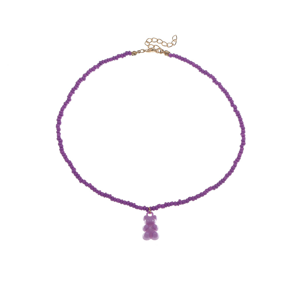 Nz2241 Naizhu Ins Hip Hop Sweet Cool Teddy Bear Necklace Soft Girl Candy Color Handmade Bead Necklace