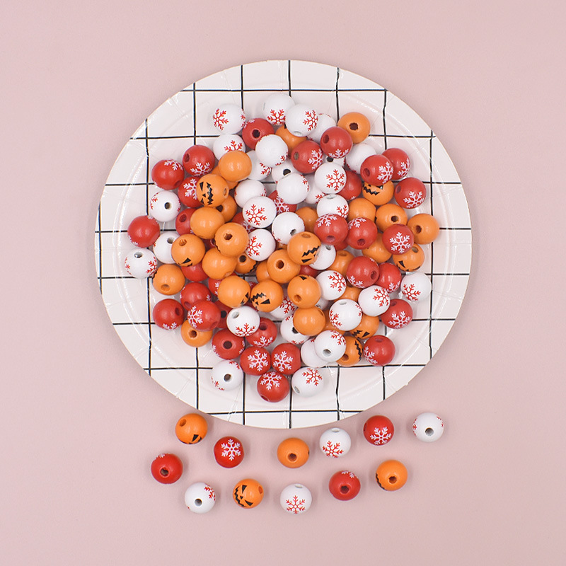  Tassel Wooden Beads Christmas Color Snowflake Wooden Beads Children Household Decorative Beaded Wholesale Candy Bead