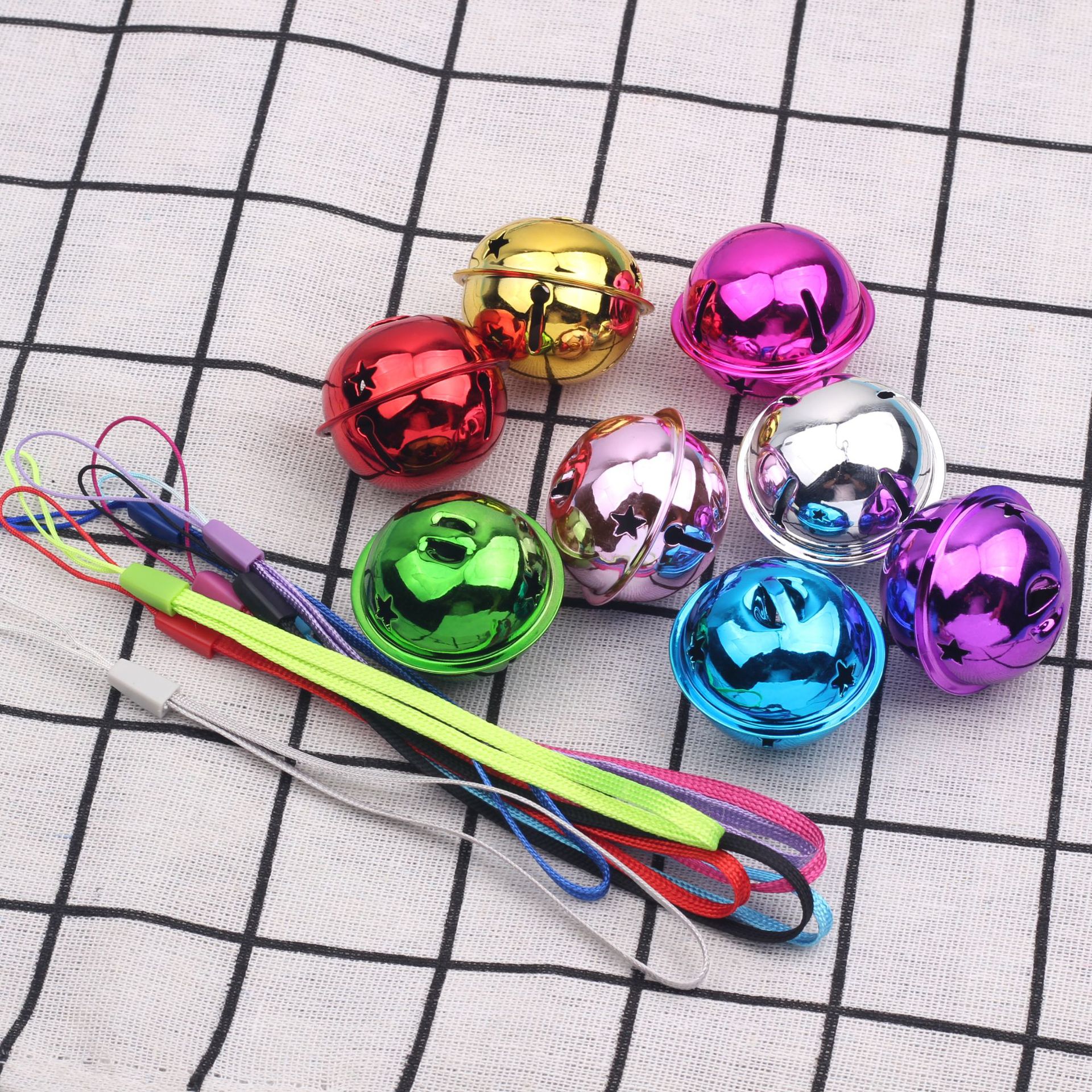 Colorful Vacuum Five-Star Bell Christmas Decoration Pet Bell Keychain Hanging Bell Accessory Rope Wholesale Color Bells