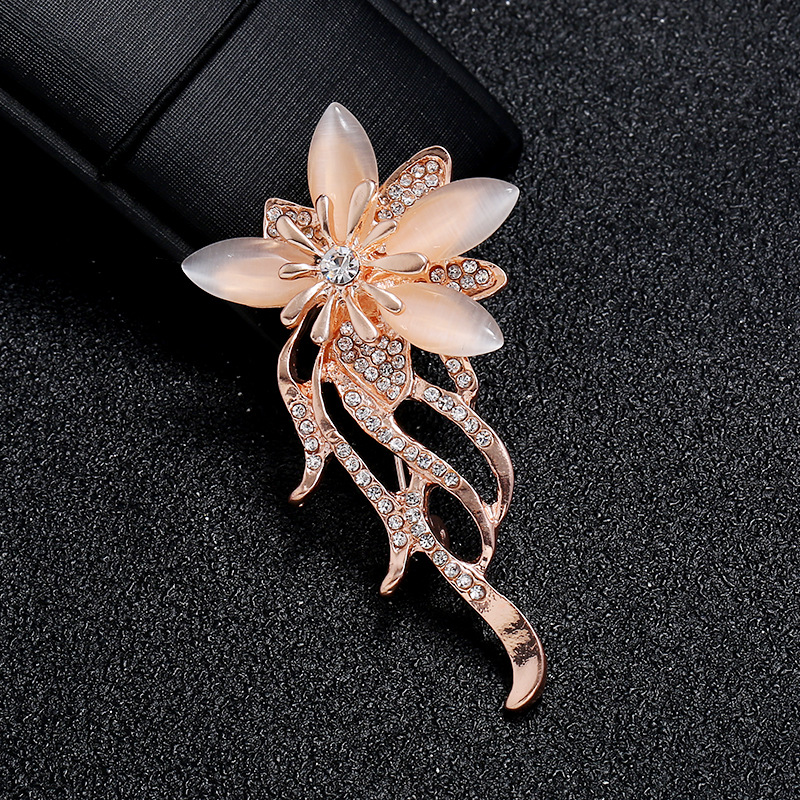 Ornament Clothing Anti-Exposure Opal Brooch Pin Custom Brooch Cross-Border Rhinestone Flower Pearl BroochBrooch