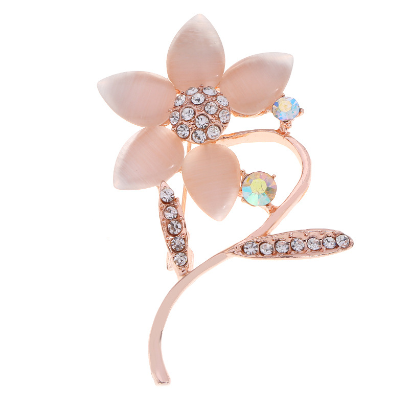 Ornament Clothing Anti-Exposure Opal Brooch Pin Custom Brooch Cross-Border Rhinestone Flower Pearl BroochBrooch
