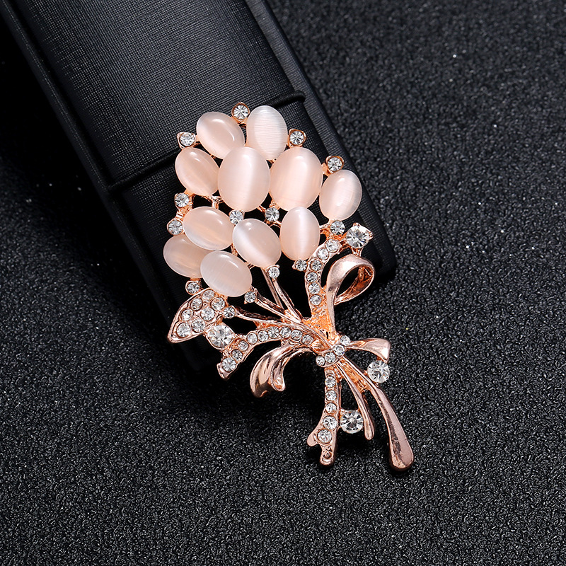 Ornament Clothing Anti-Exposure Opal Brooch Pin Custom Brooch Cross-Border Rhinestone Flower Pearl BroochBrooch