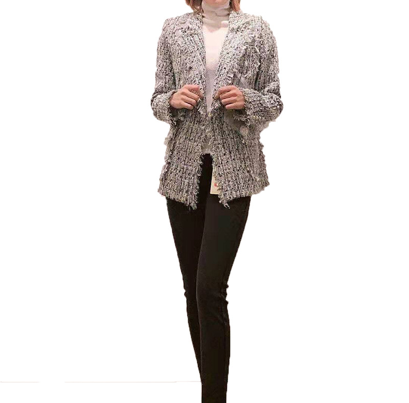 new Dongdaemun highend temperament 2019 Winter Heavy Industry pearl brooch decorative fragrance wind suit jacket women