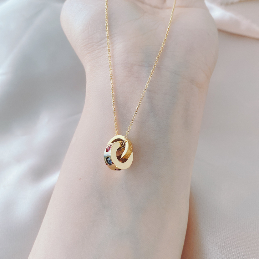 Titanium Steel Necklace Double Ring Transport Fashion Jewelry Maintains Color Plated 14K Gold Stainless Steel Choker Anti-Allergy Accessories for Women