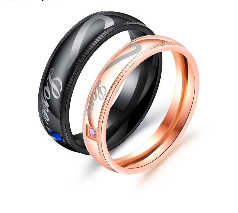 Titanium steel flower edge ring LOVE combination LOVE couple ring