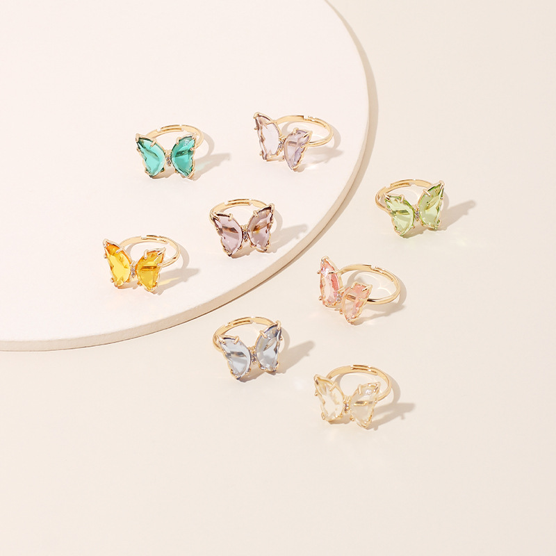 Mori Style Acrylic Butterfly Color Transparent Open Ring Female Instagram Mesh Red Trendy Female Simple Fashion Super Fairy Ring