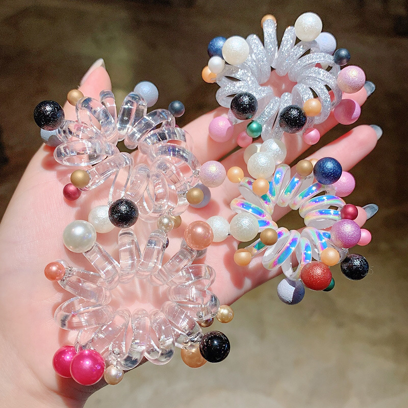 Transparent Telephone ring Color High Stretch Rubber Band Female tie Head Korean Net Red Leather Cover female tie Rope Girls Rubber ring Headwear