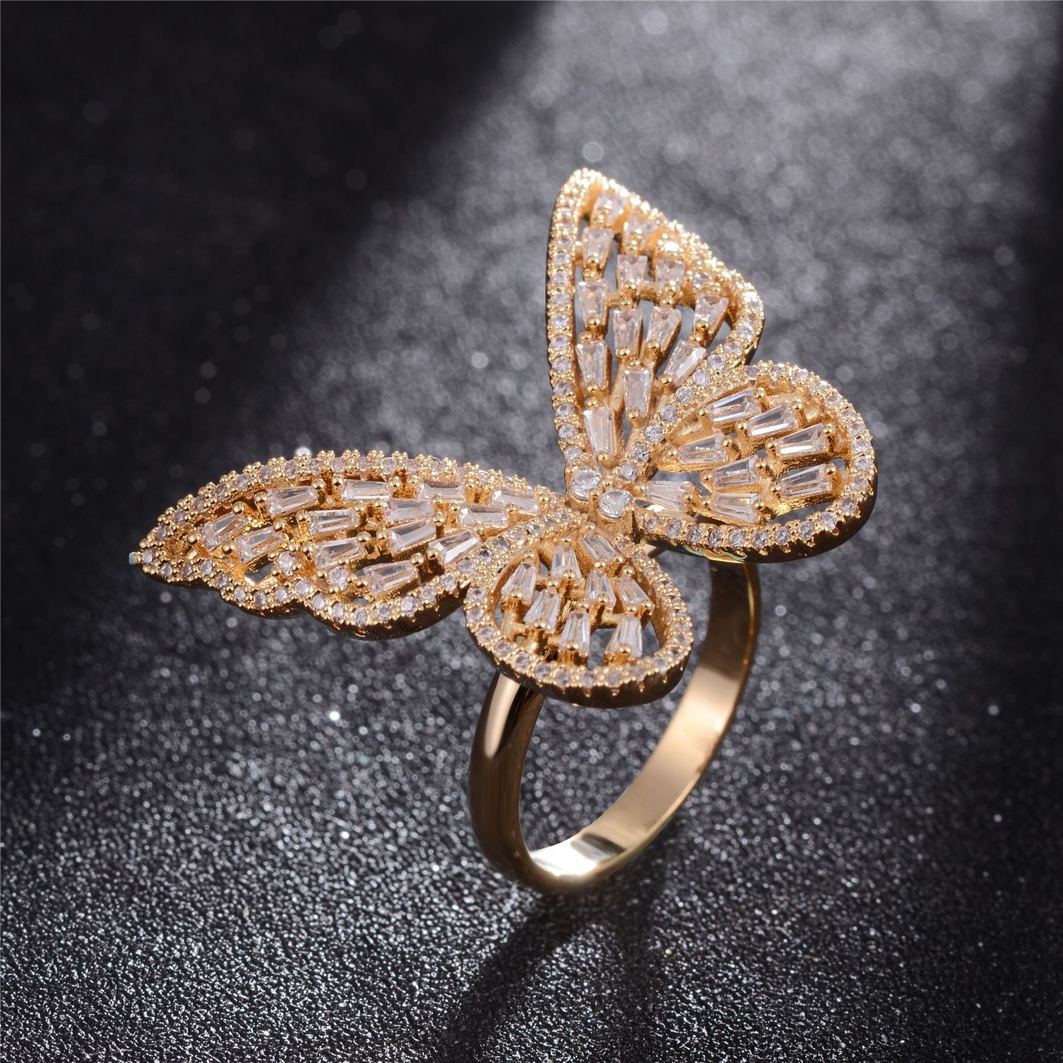 New Europe and America Cross Border Ornament AAA Zircon Butterfly Cocktail Ms. Ring