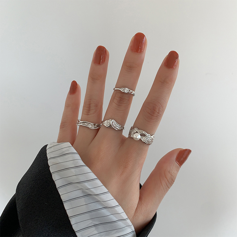 Lava Index Finger 925 Sterling Silver Ring Ins Cold Style Retro Unique Design Texture Pattern Niche Ring Combination