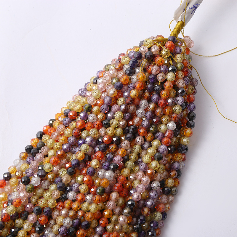 26-Color Zircon Natural Crystal 2.0/3.0/2 * 3mm Carved Semi-Finished Long Chain DIY Handmade Necklace
