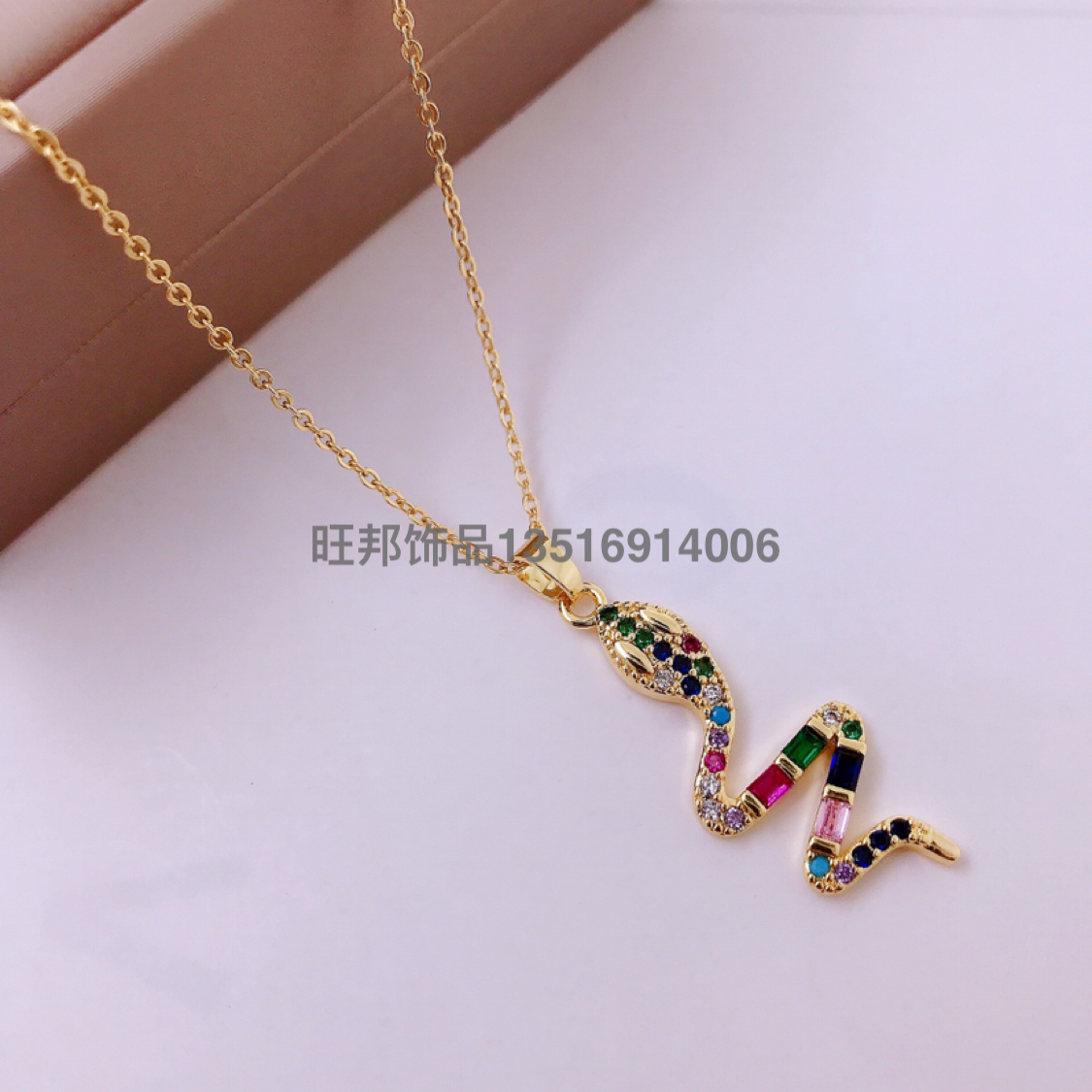 Cross-Border New Snake Pendant Necklace Snake Pendant New Start Copper Plating 14K Real Gold Factory Pendant Wholesale H