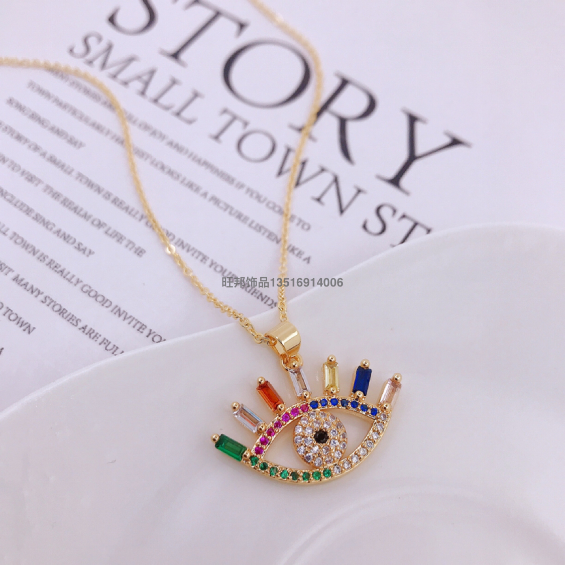 Cross-Border New Arrival Original Turkish Devil&#039;s Eye Necklace Zircon Blue Eyes Pendant Necklace Ornament HTT