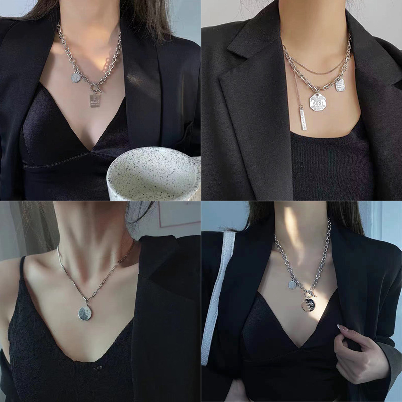 European and American Ins Retro Aloofness Style Titanium Steel Necklace Female Personality Multi-Layer Stainless Steel Clavicle Chain Internet Celebrity Simple Jewelry