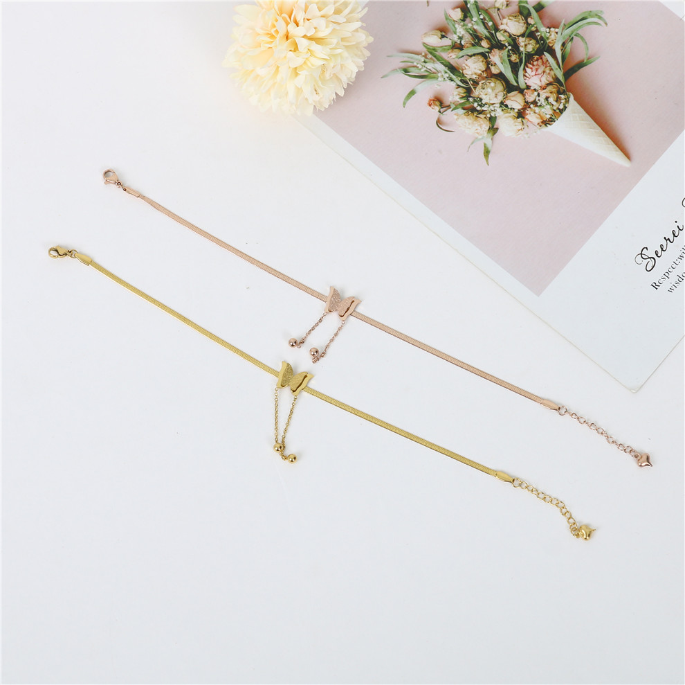 Internet Popular Summer Popular Korean Style Simple Titanium Steel Anklet Women&#039;s Rose Gold Non-Fading Personality All-Match Niche Foot Ornaments