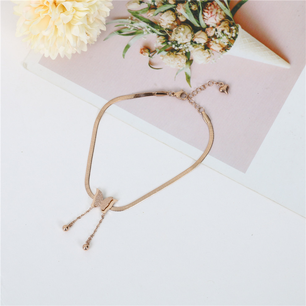 Internet Popular Summer Popular Korean Style Simple Titanium Steel Anklet Women&#039;s Rose Gold Non-Fading Personality All-Match Niche Foot Ornaments