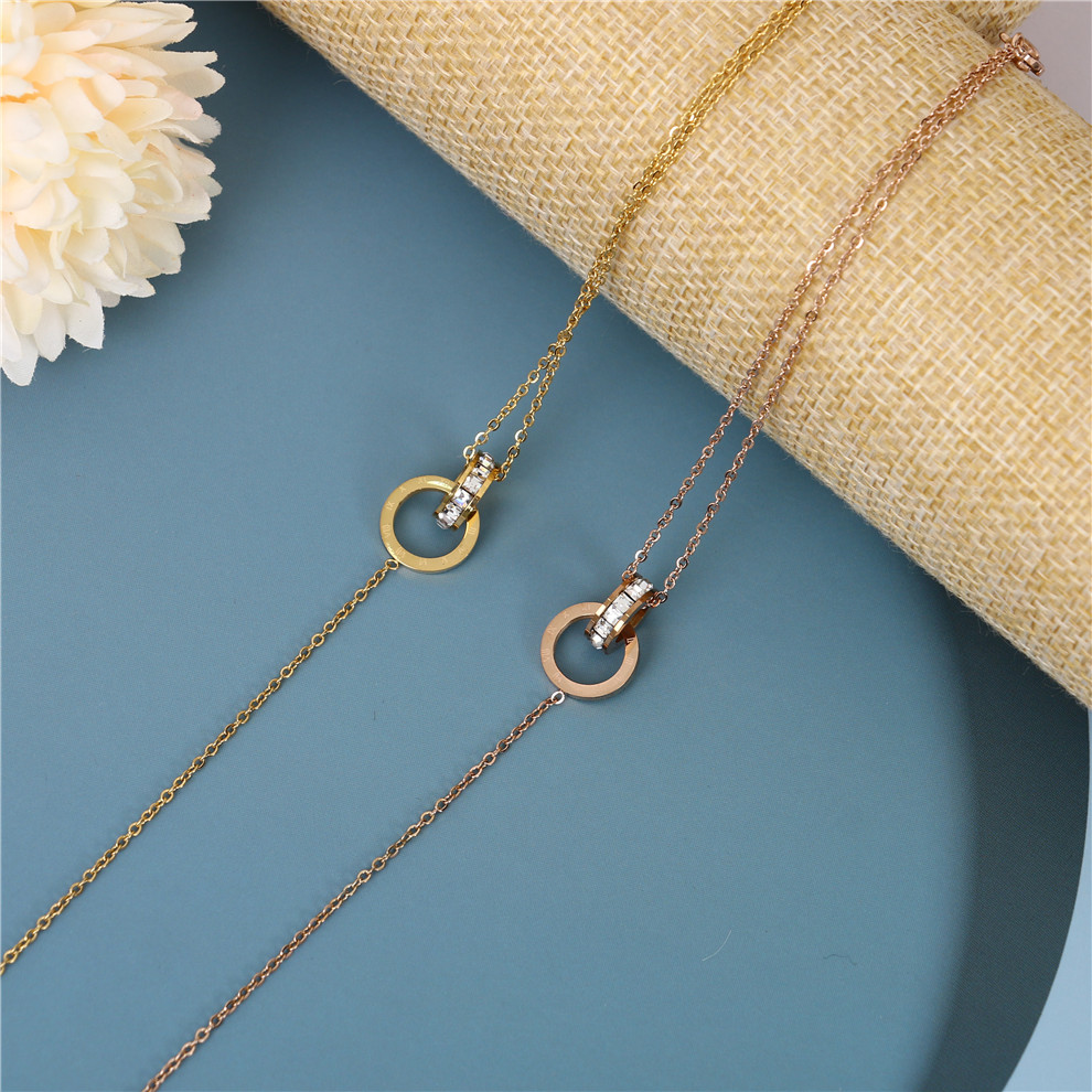 Rose Gold Titanium Steel Anklet Double Ring Bracelet Versatile Digital Anti-Allergy Bracelet Jewelry for Girls