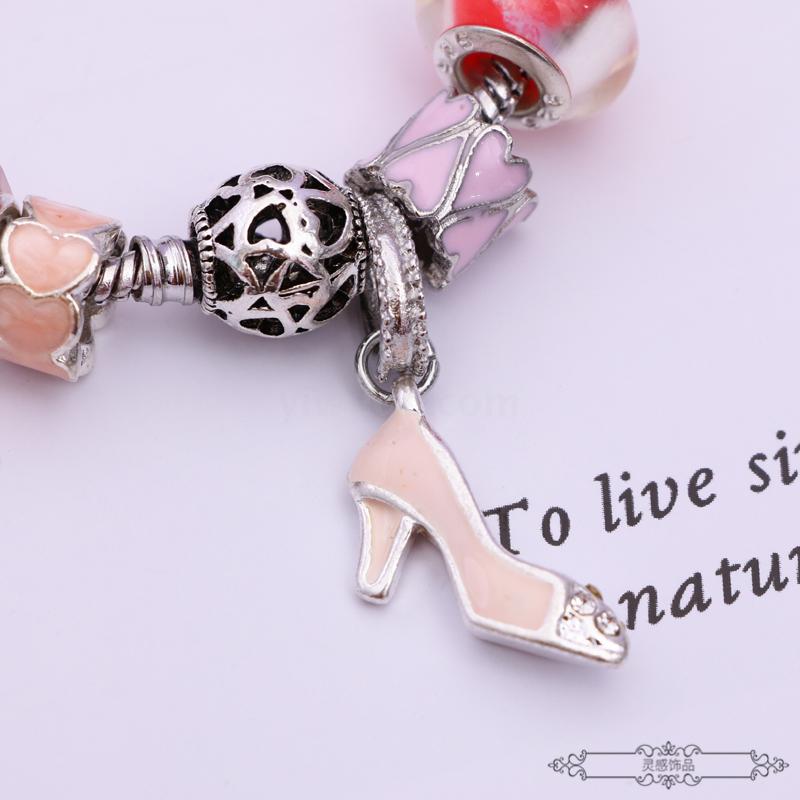 Pandora fashion European and American popular bracelet Crystal glass high heel shape small decorative bracelet