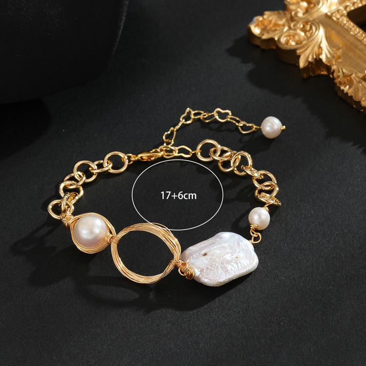 High Quality Gorgeous 18K Gold Bag Natural Freshwater Pearl Bracelet Long Strip Jade Pattern
