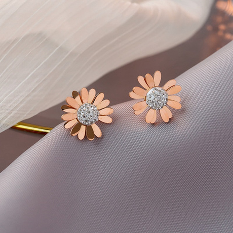 Titanium Steel No Fading Zircon Stud Earrings Simple Little Daisy Ear Rings Geometric Metal Butterfly Ear Studs