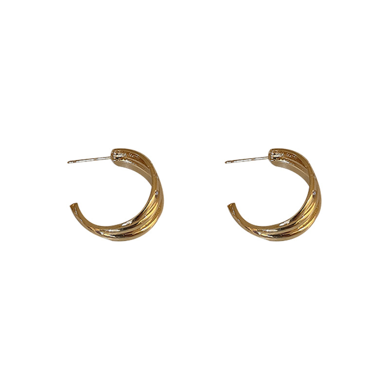 Silver Stud Rhinestone-Encrusted Geometric C- Shaped Earrings European and American Fashion Metallic Personality Trendy Ear Studs Internet Celebrity Frosty Style Earrings Women