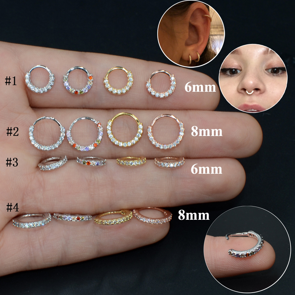 Foreign Trade Cross-Border Top Micro Inlaid Zircon Nose Stud Copper Nose Ring Ear Cartilage Ear Clips and Ear Studs Elegant Silver Foreign Trade Ornament