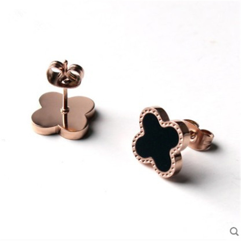 Korean Style Hot Selling Four-Leaf Clover Titanium Steel Ear Studs Female Versatile Elegant Earrings Rose Gold Stud Earrings Factory Direct Sales