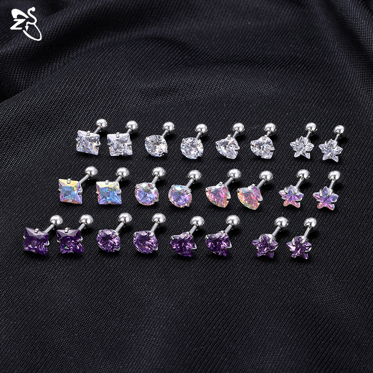 Thin Rod Ear Clip Fashion Zircon Stud Earrings AllMatch Otica Female Ear Rings Titanium Steel Ear Studs Earrings Whole