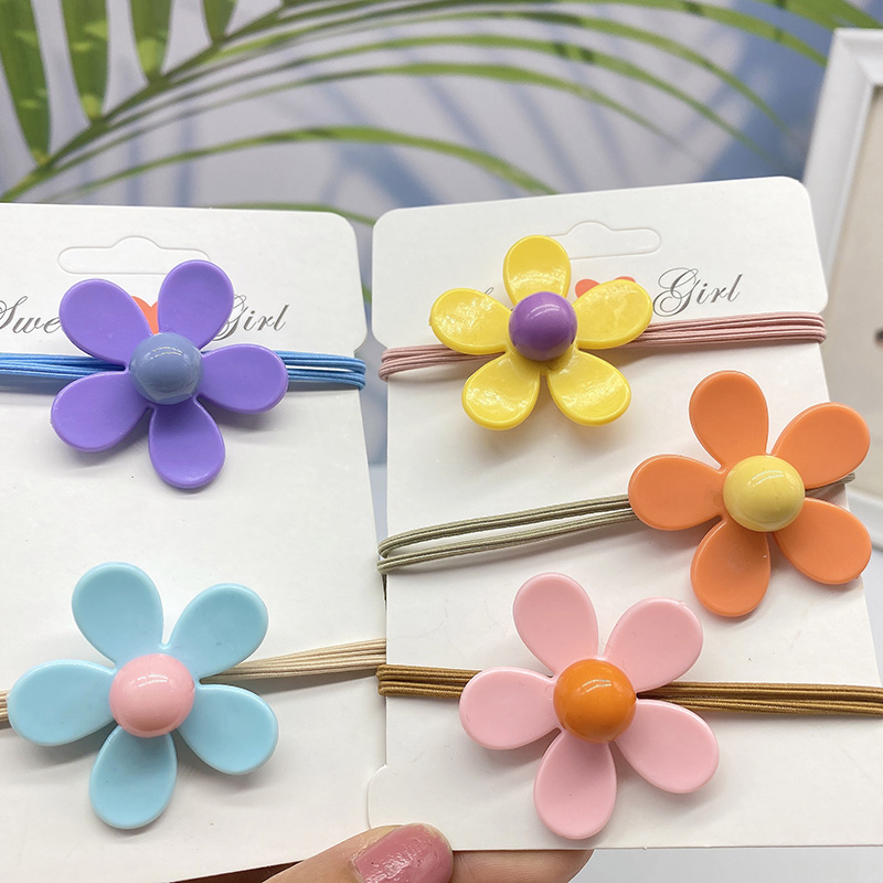 Hair Band Korean Style New Hair Accessories Factory Direct Sales Five-Color Flower Color Flower Hair Rope Rubber Band Double Knot Female Hair Rope