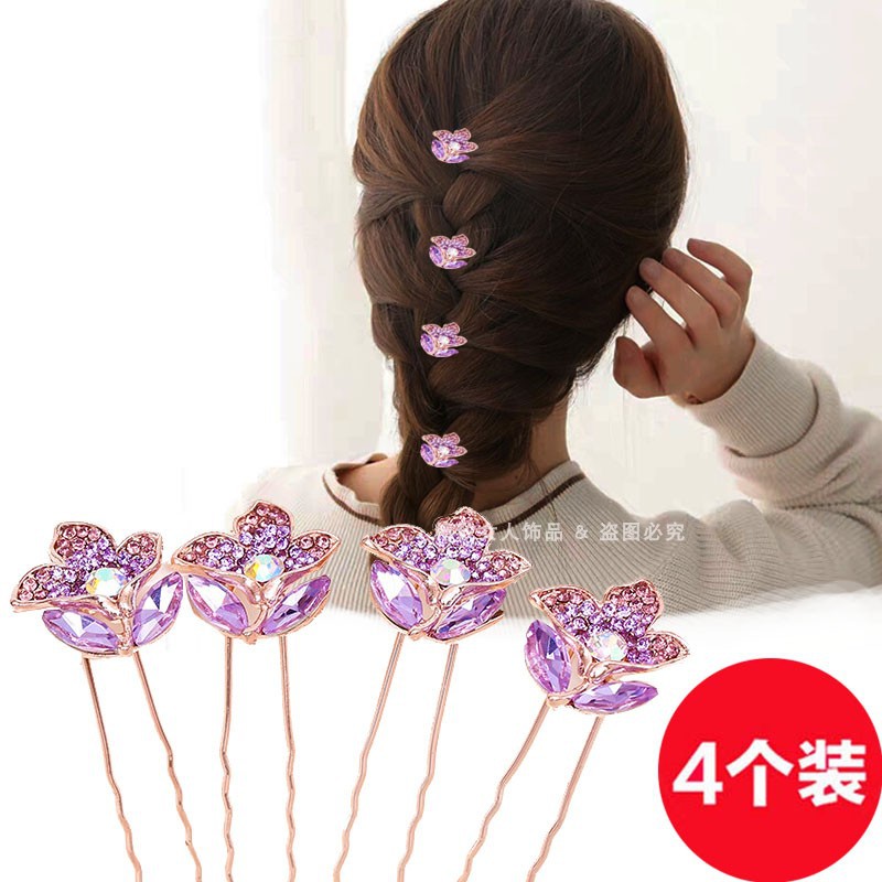 Braided Hair Accessories Pin Clip Headwear Small Hairpin Crystal Flowers Hair Plug Tie up the Hair U Barrettes U hairpin