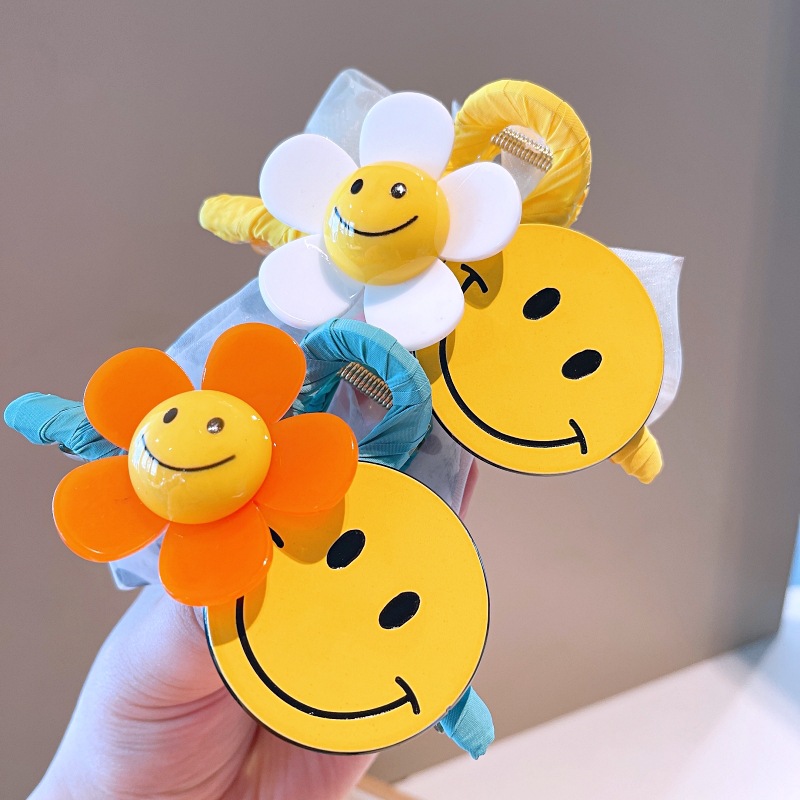 Smiley Face Flower Hair Clip Bow Barrettes Female Summer Back Head Mesh Shark Clip Hair Accessories Flower Hairpin
