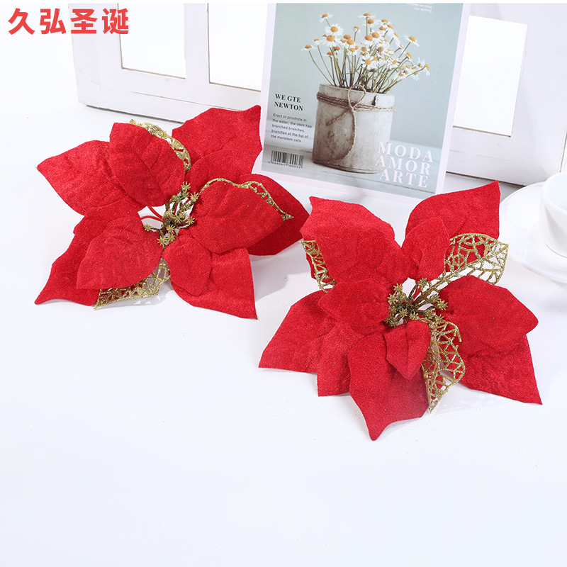 pink edge Christmas flowers 22cm large flowers 6 color Christmas tree decoration Garland Accessories manufacturers whole