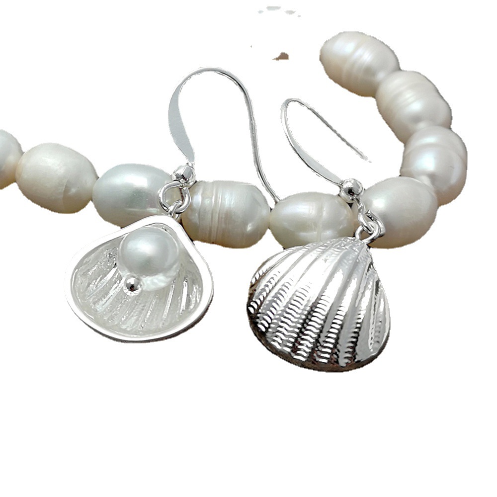 Rong Yu Simple Lady Fashion Shell Pearl Earrings Women&#039;s Japanese and Korean Pure Small Girl 925 Ornament Ear Hook
