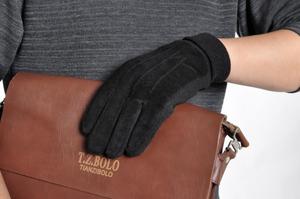 Mens warm leather gloves pigskin Screw thread wind in autumn and winter leather male  fingers gloves