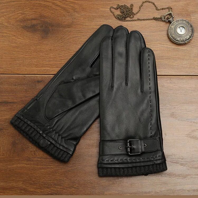 Men&#039;s leather gloves in autumn and winter with fleece and thick touch screen