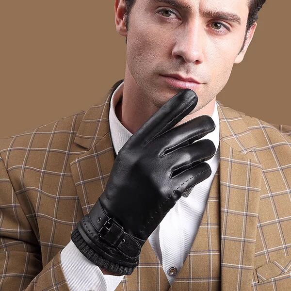 Men&#039;s leather gloves in autumn and winter with fleece and thick touch screen