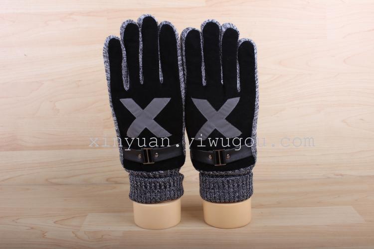 Korean wool gloves leather gloves stitching outdoor luminous gloves