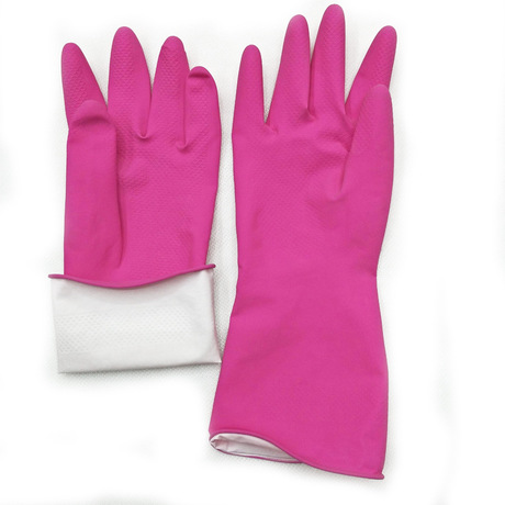 Natural latex flannelized household gloves washing dishes rubber cleaning gloves multi - color waterproof household gloves 60 g