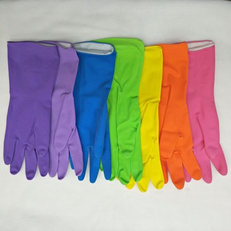 Natural latex flannelized household gloves washing dishes rubber cleaning gloves multi - color waterproof household gloves 60 g