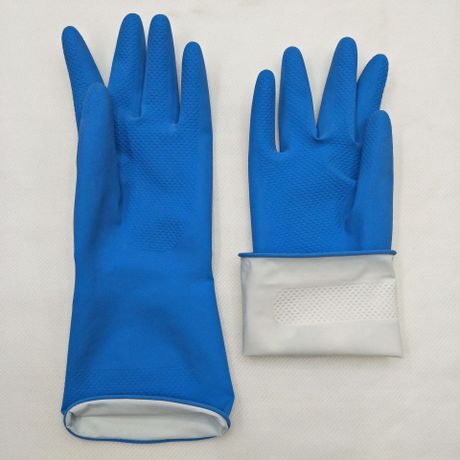 Natural latex flannelized household gloves washing dishes rubber cleaning gloves multi - color waterproof household gloves 60 g