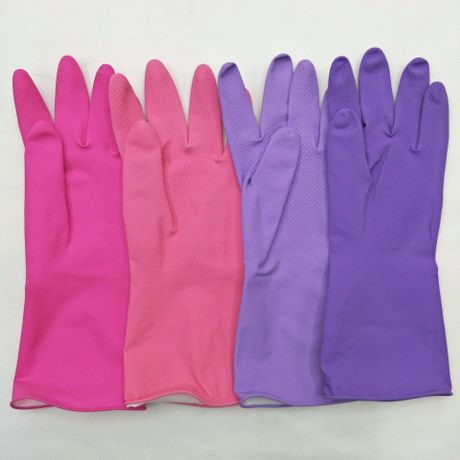 Natural latex flannelized household gloves washing dishes rubber cleaning gloves multi - color waterproof household gloves 60 g