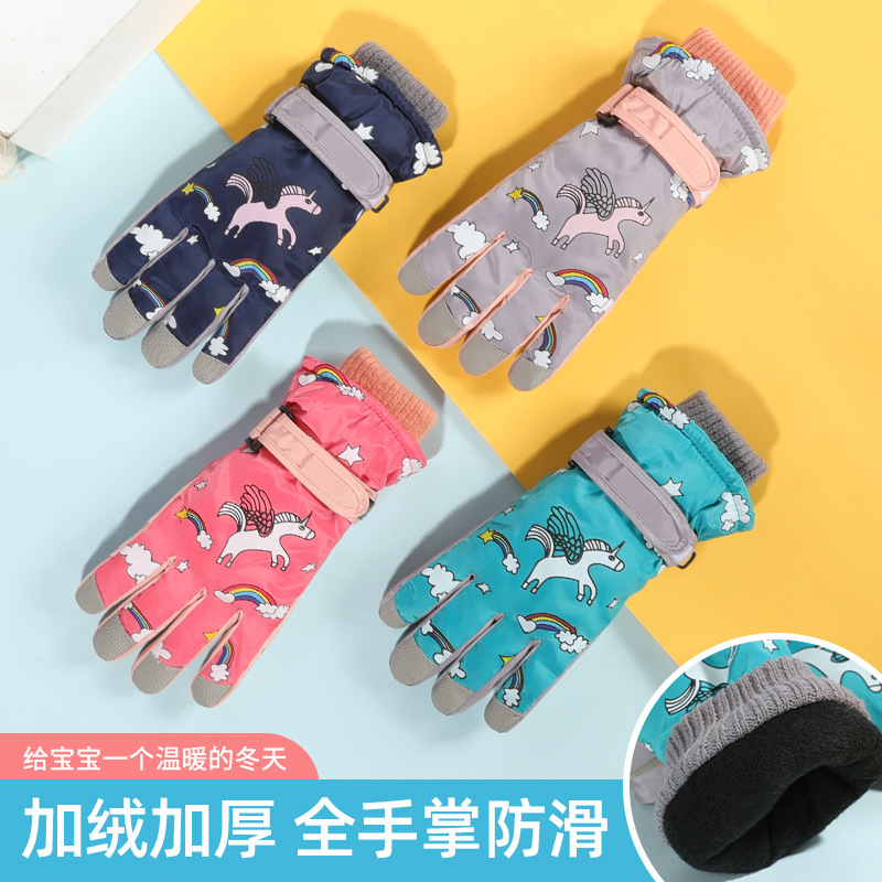 Winter Children&#039;s Ski Gloves Outdoor Warm Keeping Sports Waterproof Non-Slip plus Velvet Cartoon Gloves for Boys and Girls Drst21