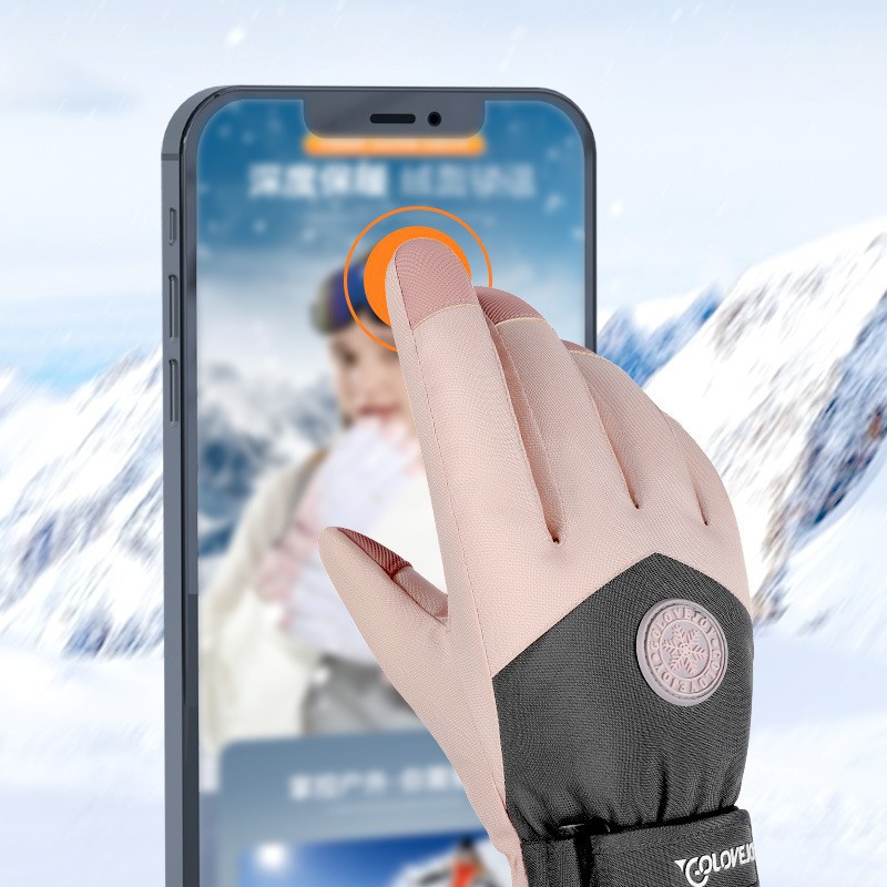 Autumn and Winter Sports Ski Gloves Outdoor Waterproof Windproof Thickening Fleece-Lined Thermal Electric Car Riding Gloves Female SK15