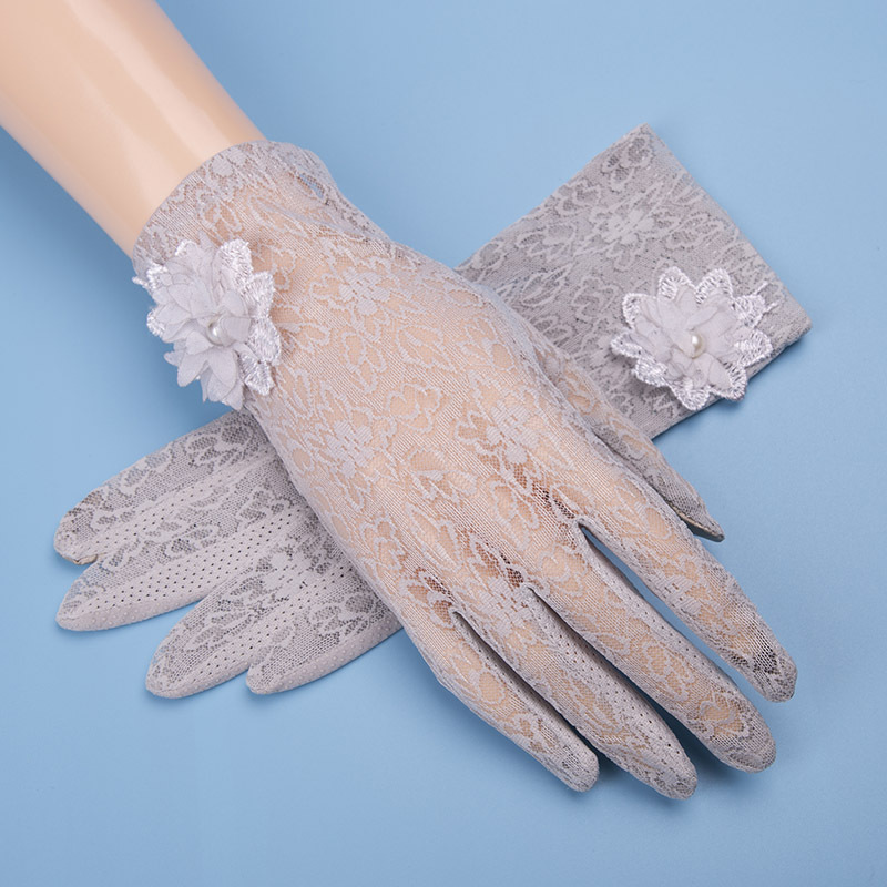 and Autumn Breathable Thin Anti-Slip Driving and Biking Summer Lace Short Ice Silk Touch Screen Gloves Lace Gloves