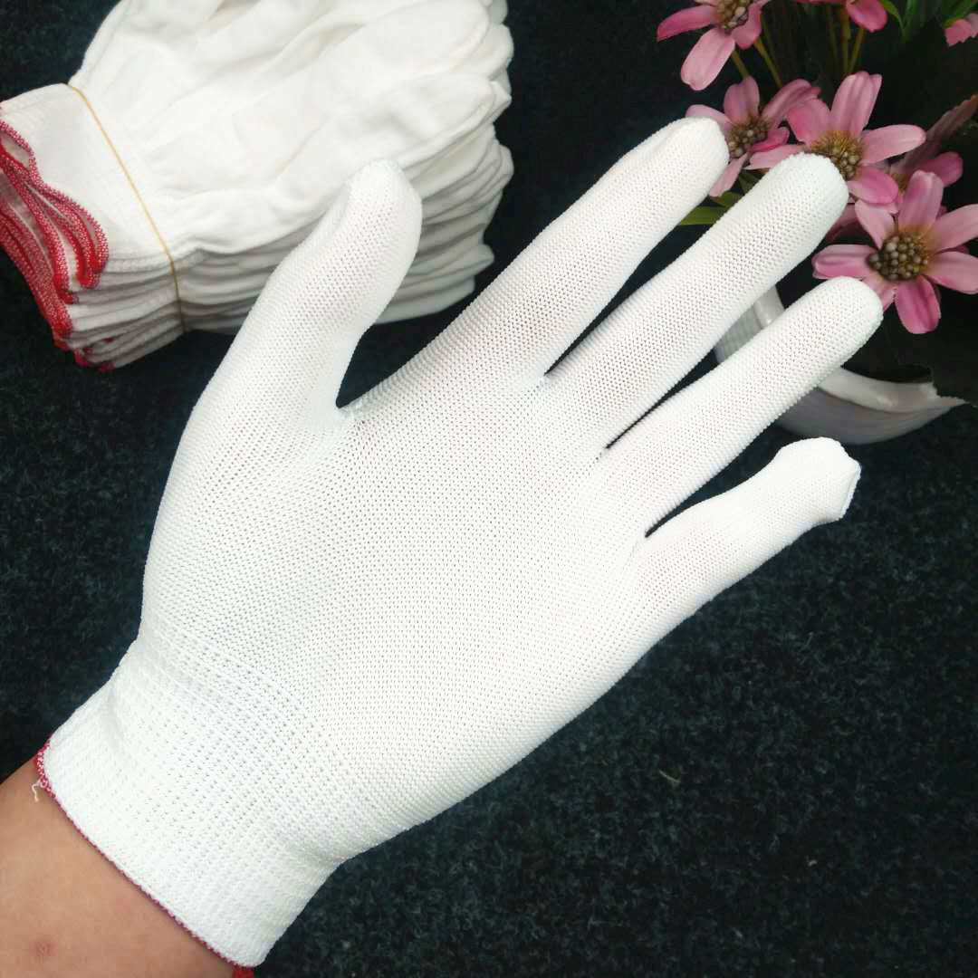 13-Pin Nylon Gloves Core Polyester Labor Protection Work Anti-Static Thin White Nylon Gloves Nylon Gloves