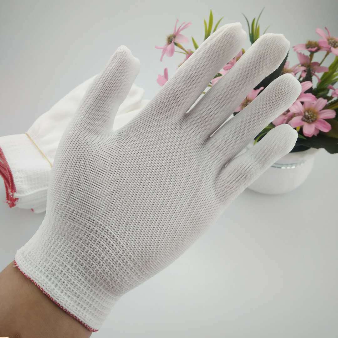 13-Pin Nylon Gloves Core Polyester Labor Protection Work Anti-Static Thin White Nylon Gloves Nylon Gloves