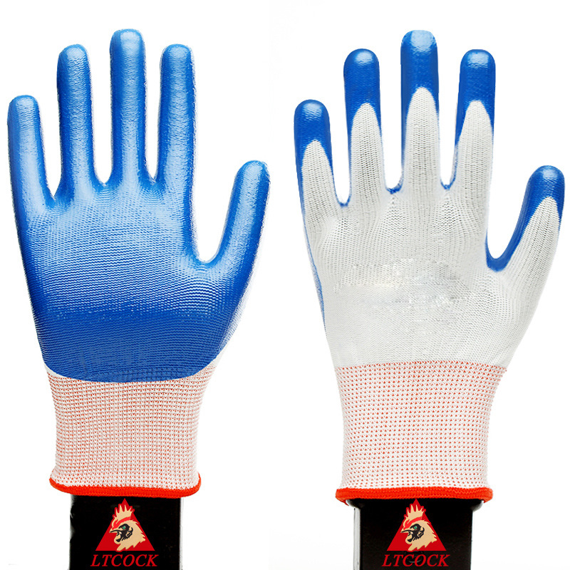  Non-Slip Dipped Nylon Gloves Thirteen-Needle Nitrile Blue Nitrile Coated Dingting Wholesale Nylon Gloves
